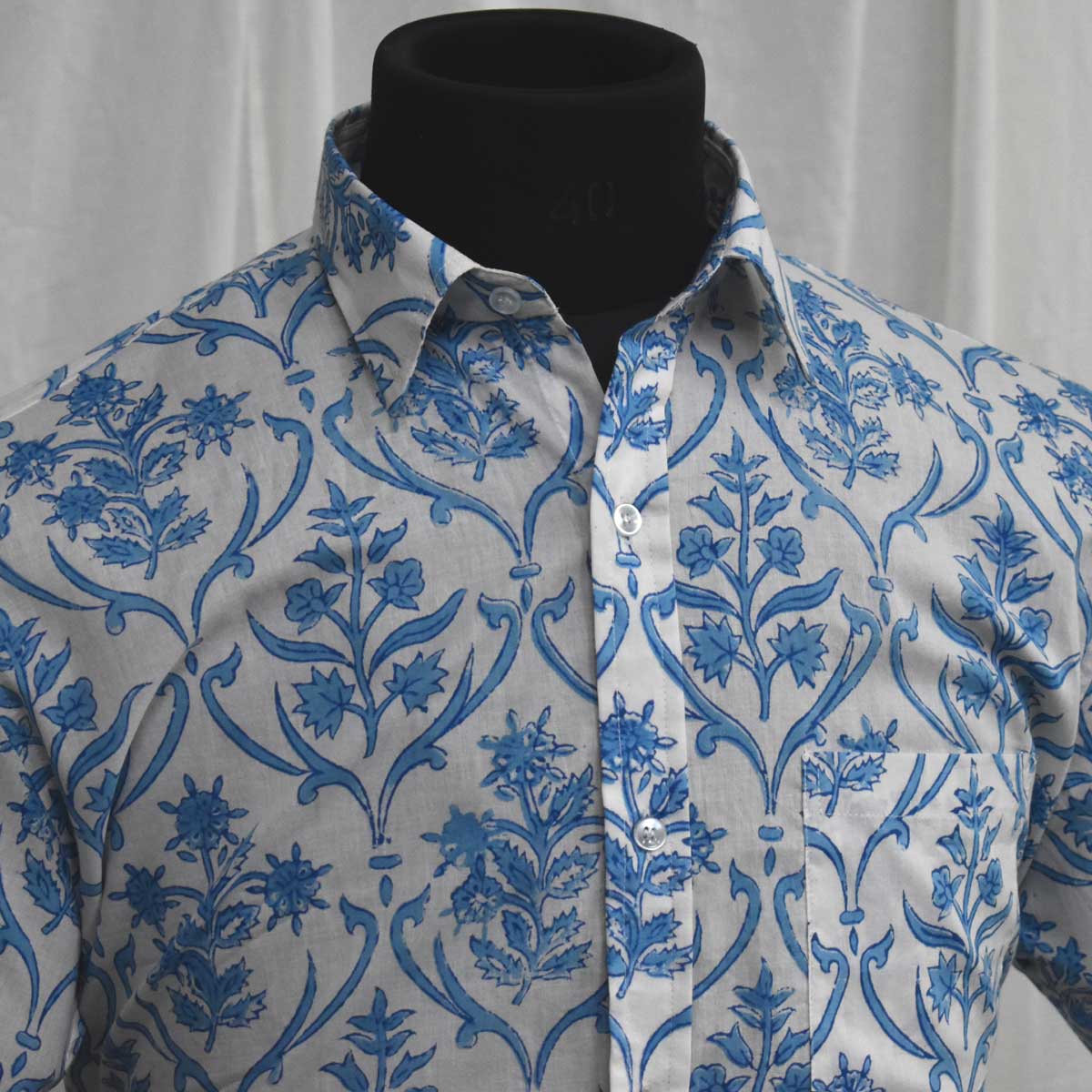 Hand Block Printed Mens Shirt Vine Leaf Alaskan 103527