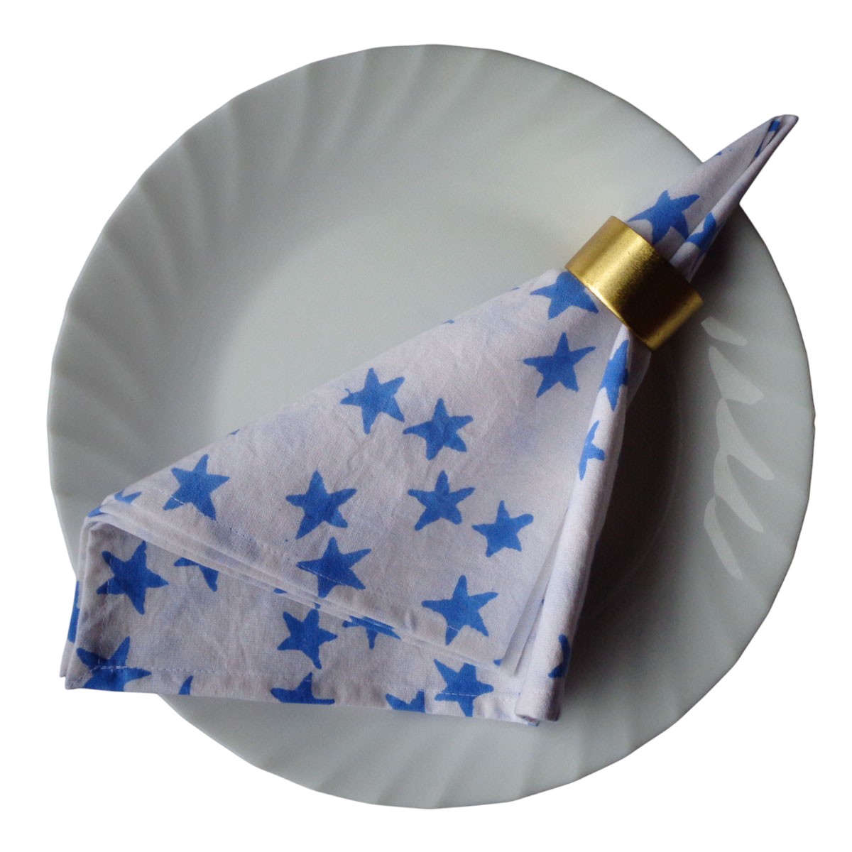 Hand Block Printed Cotton Napkin 45x45 cms Set of 4 Napkins Star Blue 202509