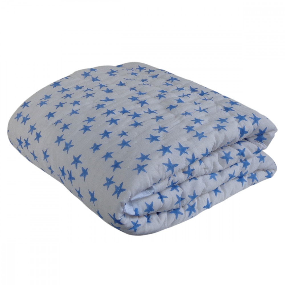 Image of Hand Block Printed Baby Quilt –Jaipur Razai | Star Blue 202509