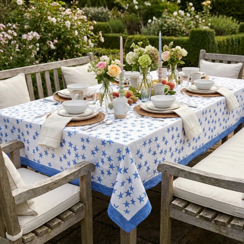 Image of 12 Seater Tablecloth – 180x340 cms | Star Blue 202509