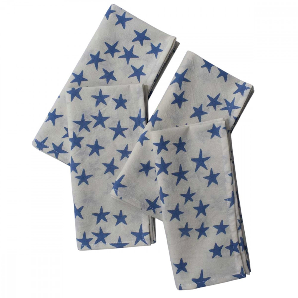 Image of Star Blue 202509 Sustainable Hand Block Printed Cotton Napkins, Set of 4