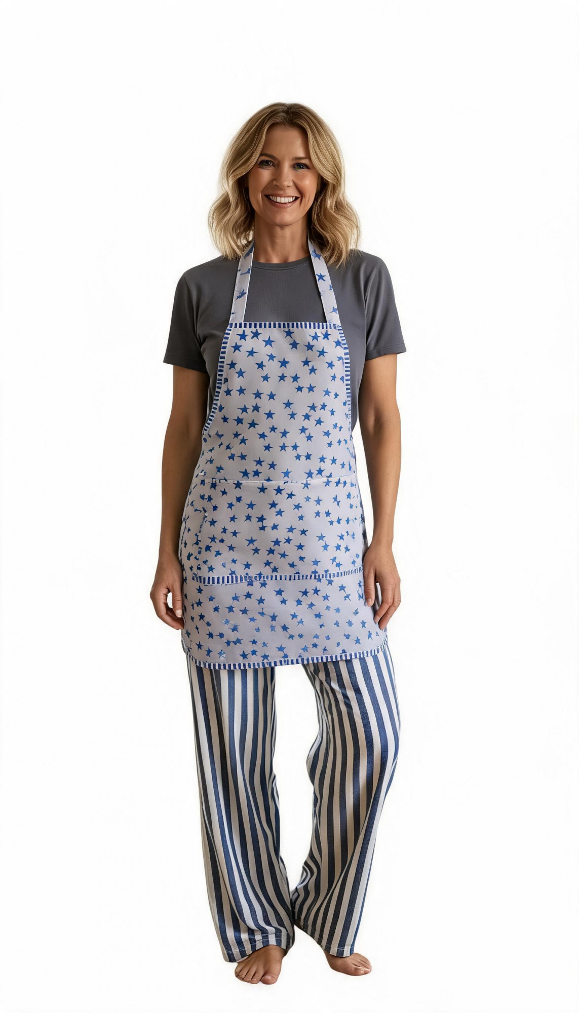 Indian Block-Printed 100 Cotton Apron Star Blue 202509