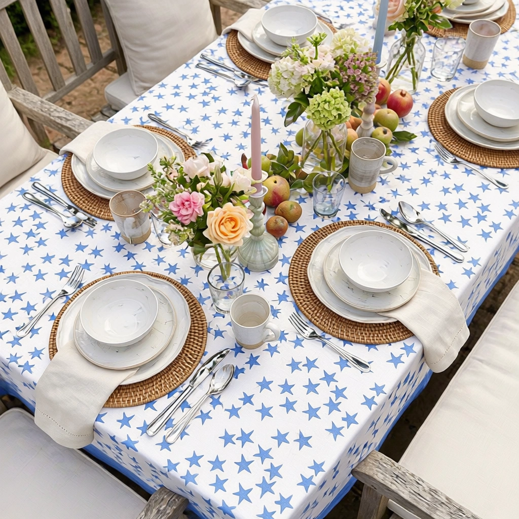 12 Seater Tablecloth  180x340 cms  Star Blue 202509