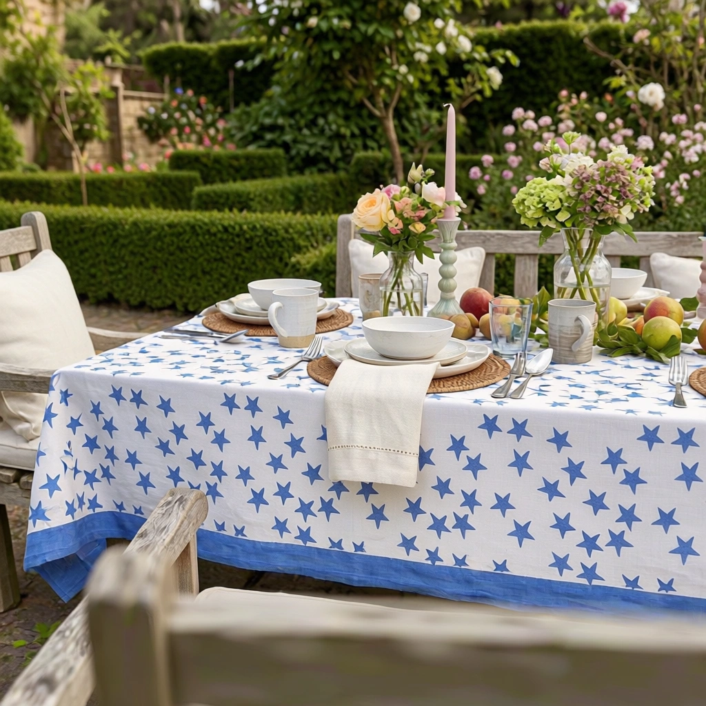 12 Seater Tablecloth 180x340 cms Star Blue 202509