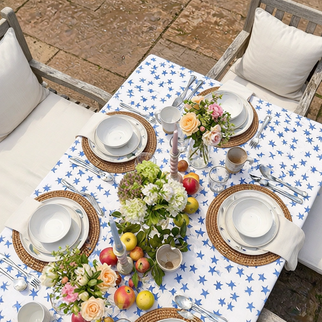 12 Seater Tablecloth  180x340 cms  Star Blue 202509