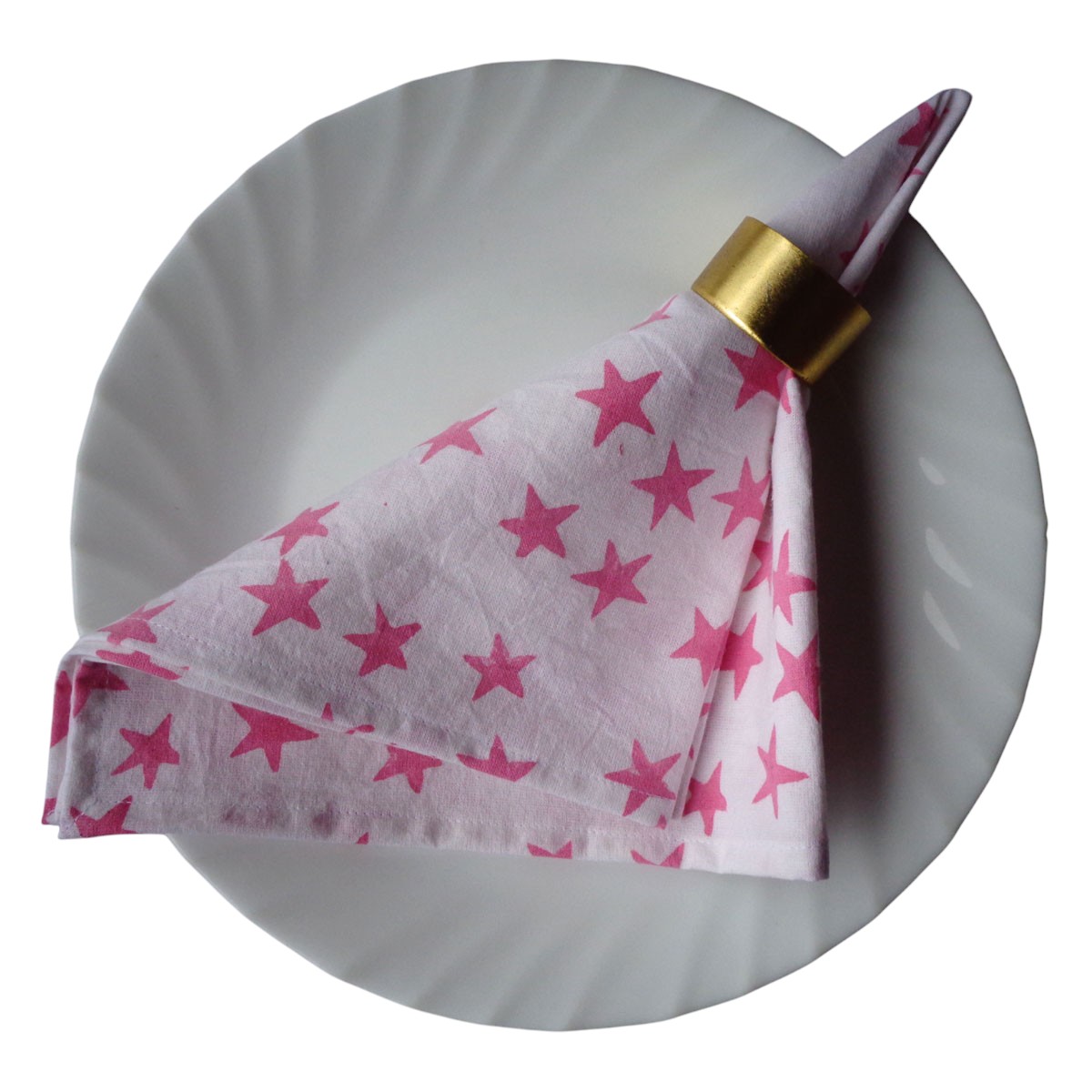 Hand Block Printed Cotton Napkin 45x45 cms Set of 4 Napkins Star Pink 202511