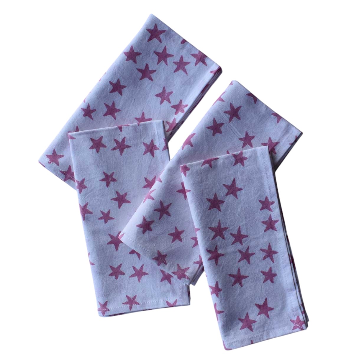 Hand Block Printed Cotton Napkin 45x45 cms Set of 4 Napkins Star Pink 202511