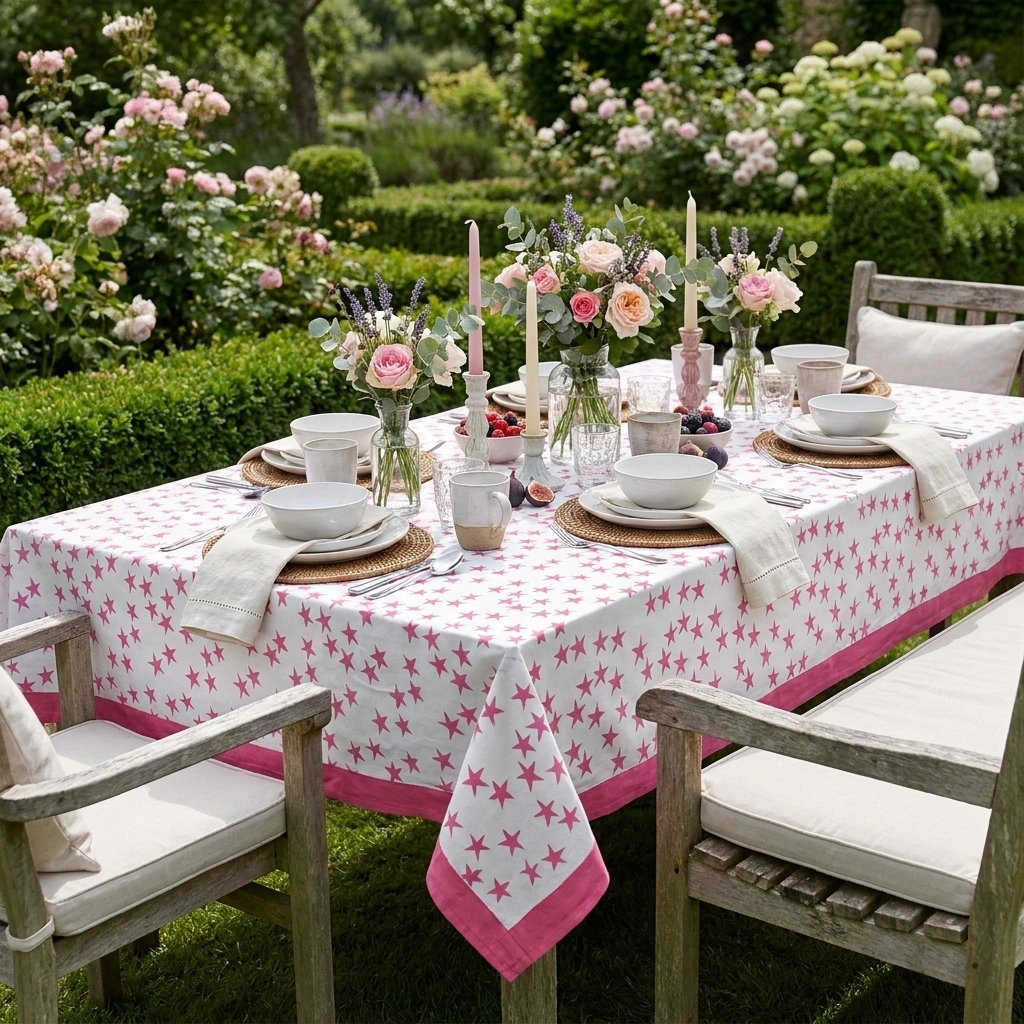 10 Seater Tablecloth 180x270 cms  Star Pink 202511