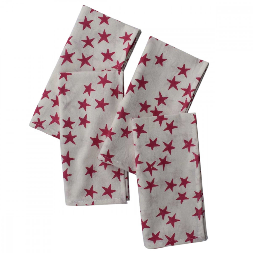 Image of Star Pink 202511 Sustainable Hand Block Printed Cotton Napkins, Set of 4