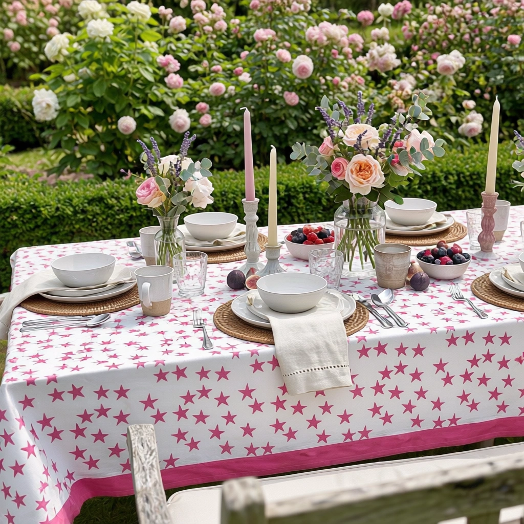 12 Seater Tablecloth  180x340 cms  Star Pink 202511