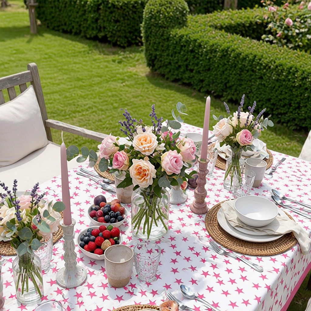 10 Seater Tablecloth 180x270 cms  Star Pink 202511