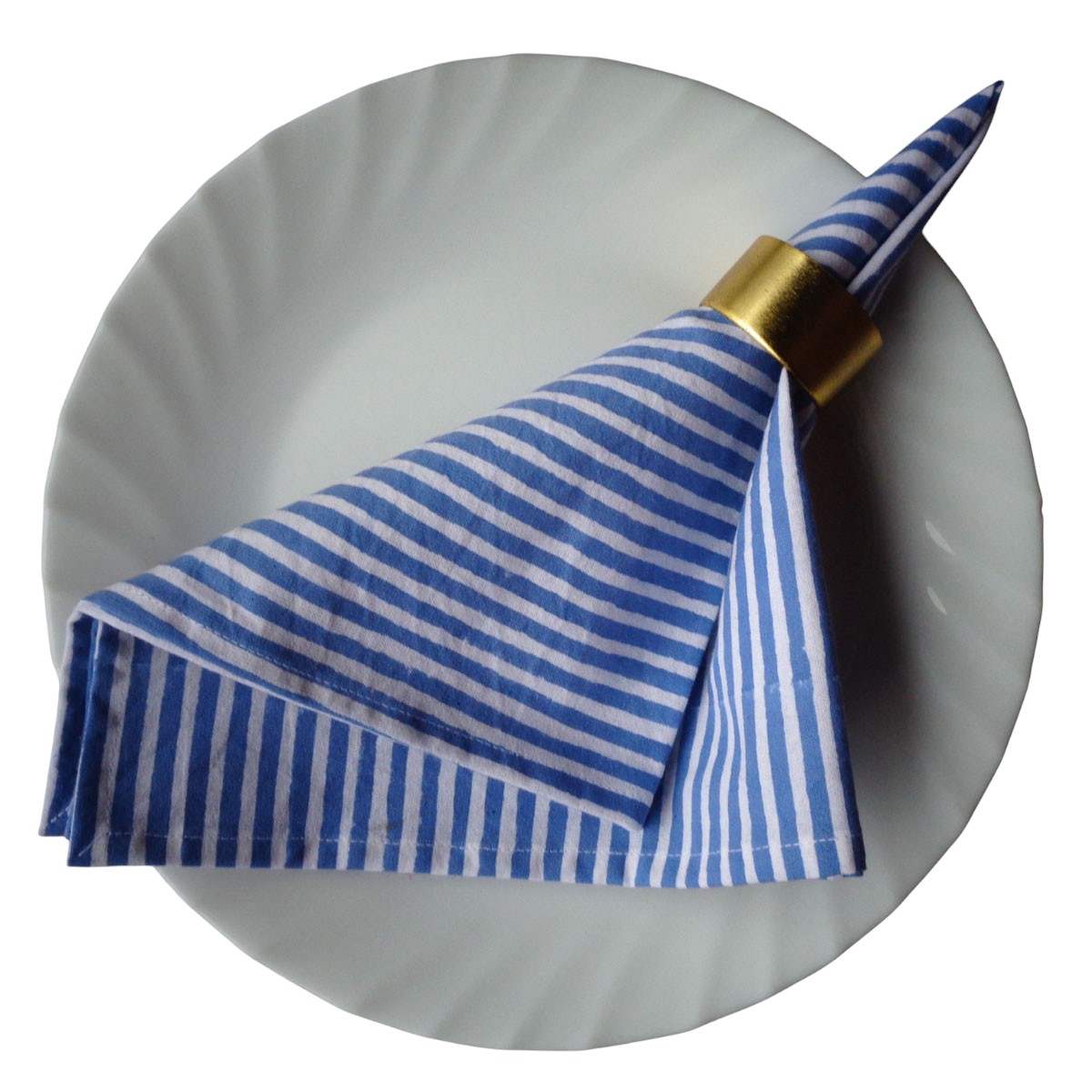 Hand Block Printed Cotton Napkin 45x45 cms Set of 4 Napkins Stripe Blue 202510