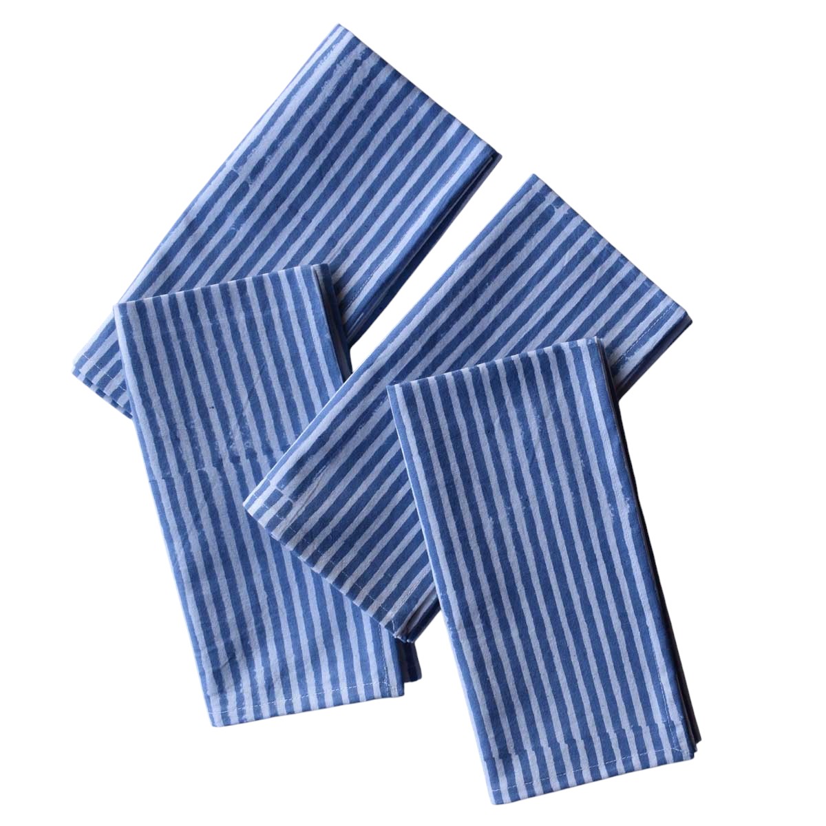 Hand Block Printed Cotton Napkin 45x45 cms Set of 4 Napkins Stripe Blue 202510