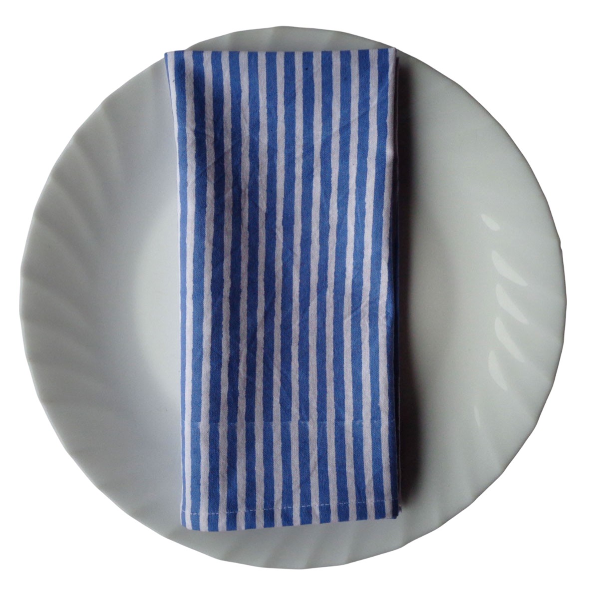 Hand Block Printed Cotton Napkin 45x45 cms Set of 4 Napkins Stripe Blue 202510