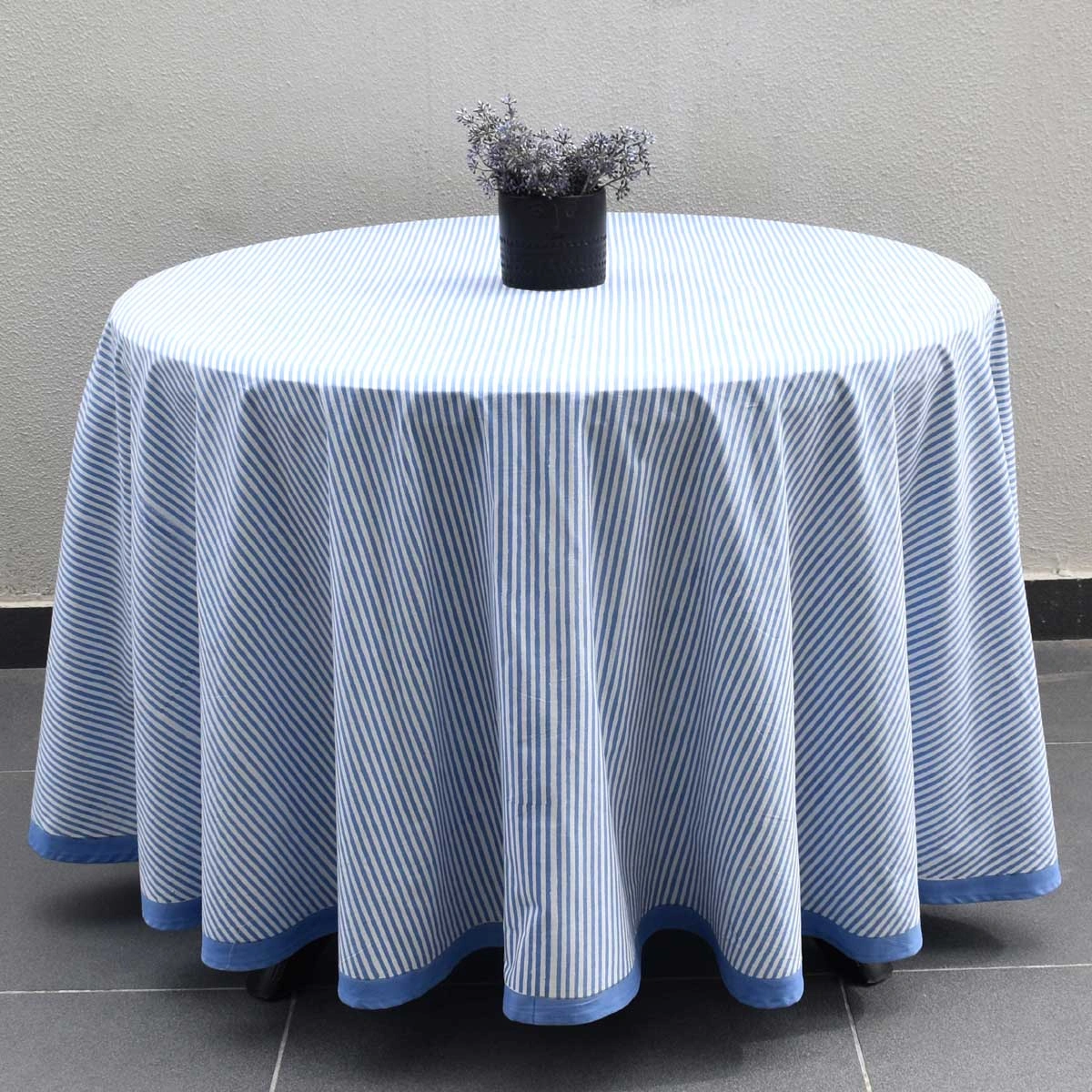 Round 220 cms Cotton French Design Table Cover Stripe Blue 202510