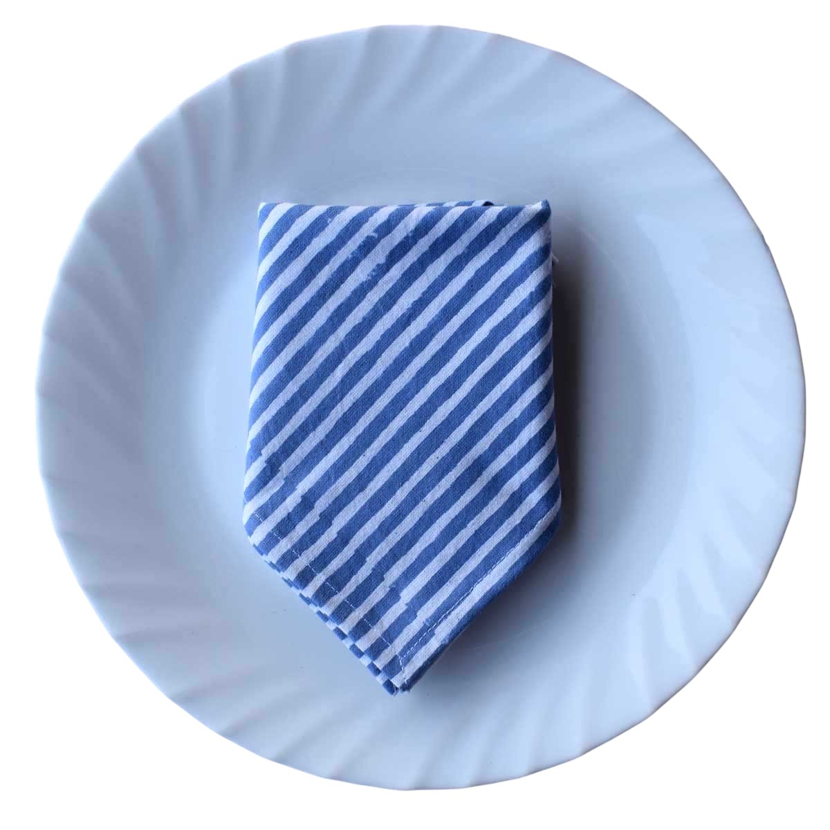 Hand Block Printed Cotton Napkin 45x45 cms Set of 4 Napkins Stripe Blue 202510