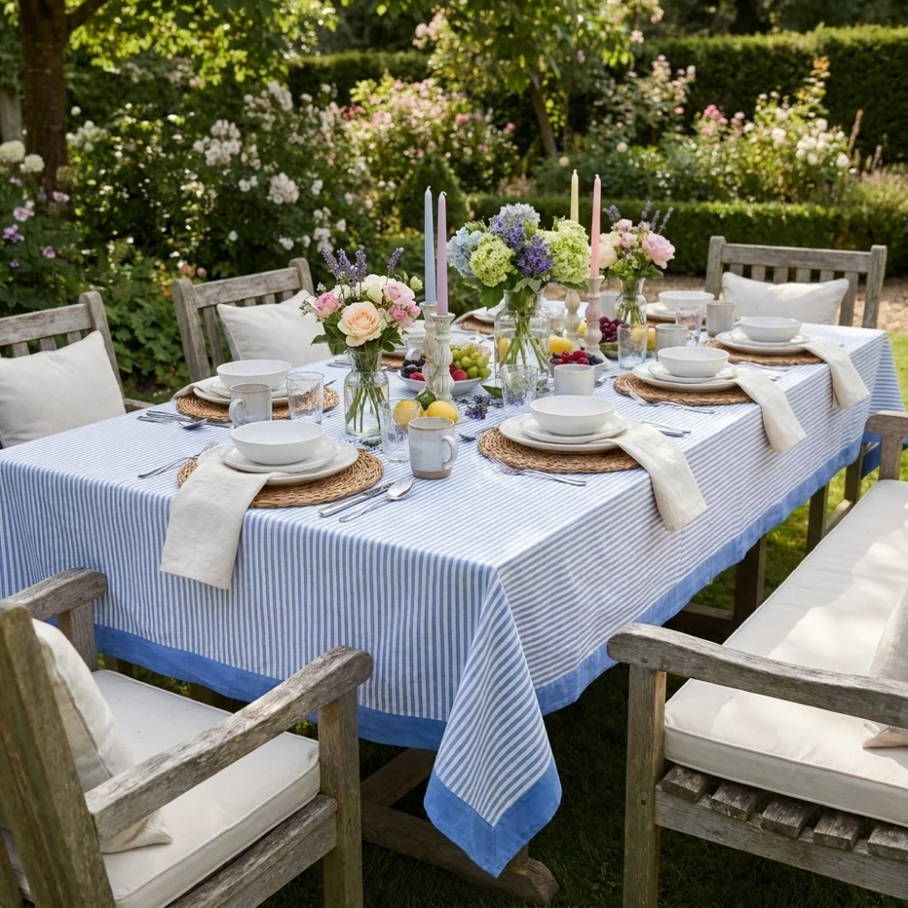 Image of 12 Seater Tablecloth – 180x340 cms | Stripe Blue 202510