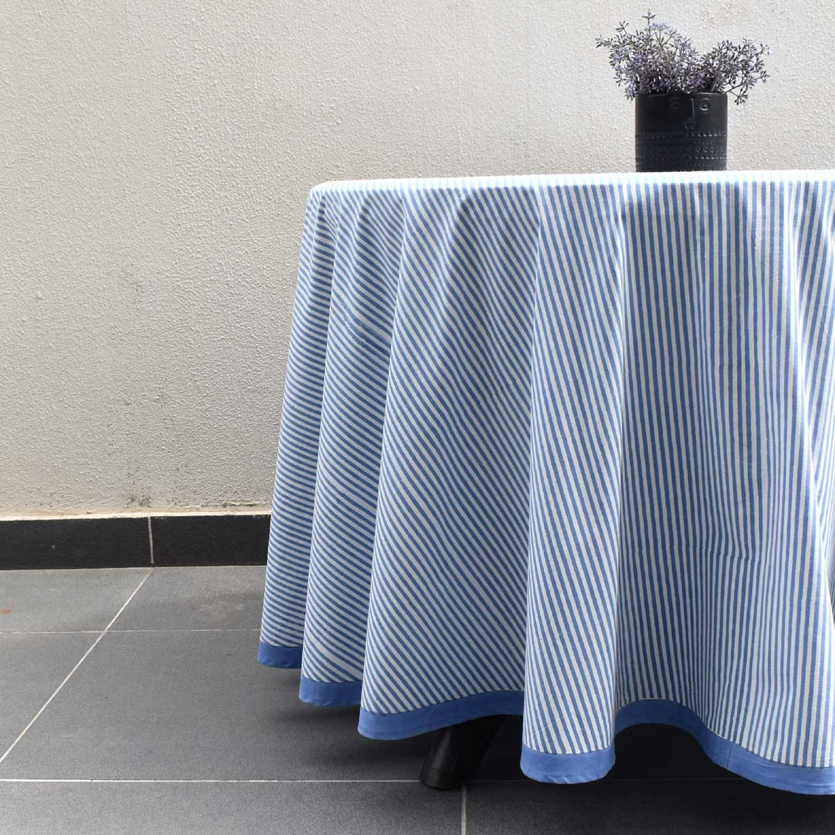 Round 220 cms Cotton French Design Table Cover Stripe Blue 202510