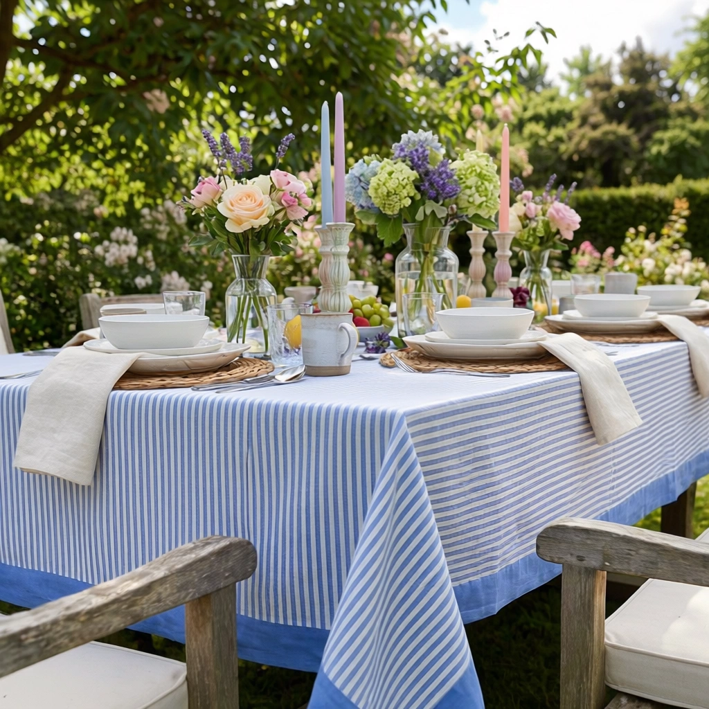 10 Seater Tablecloth 180x270 cms Stripe Blue 202510