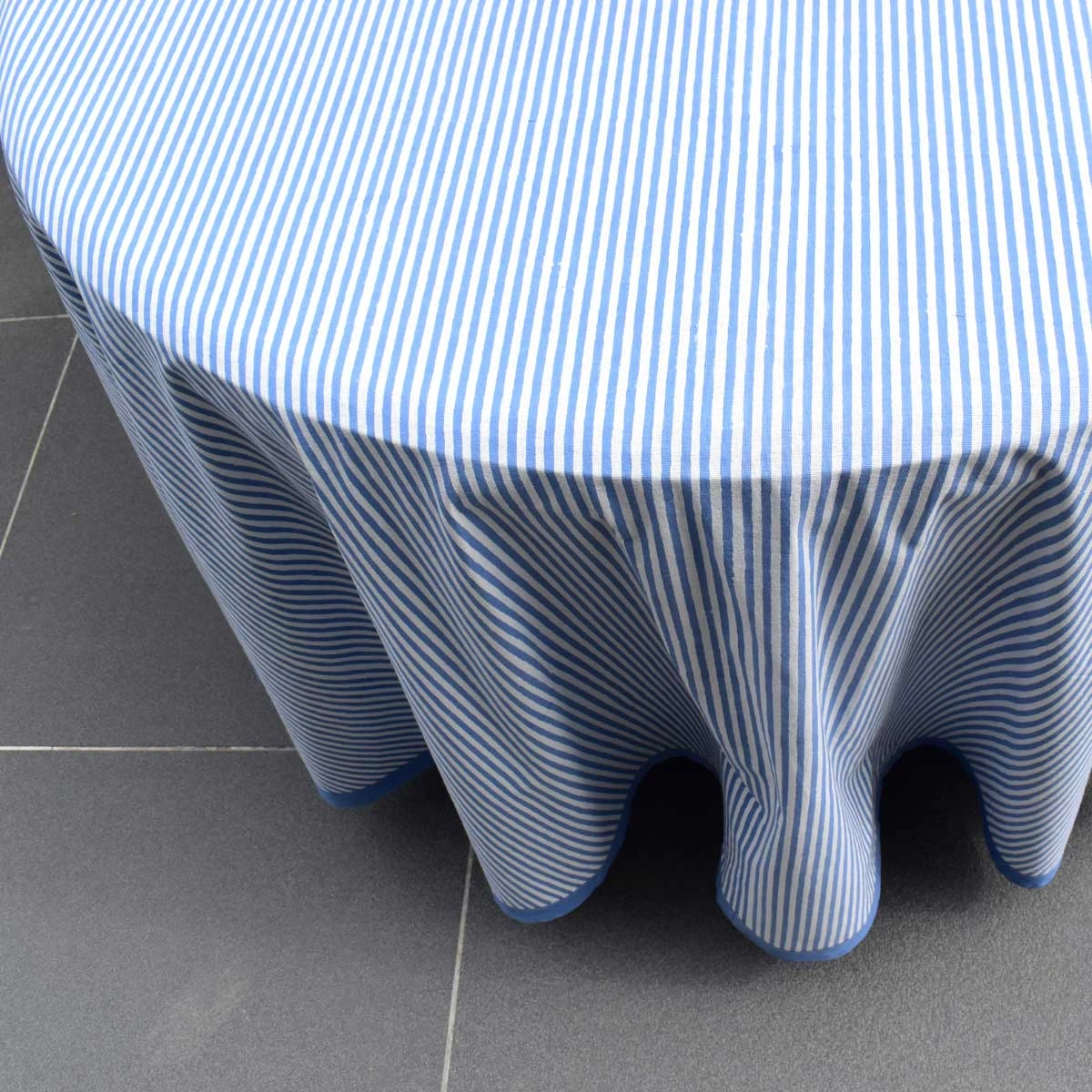 Round 220 cms Cotton French Design Table Cover  Stripe Blue 202510