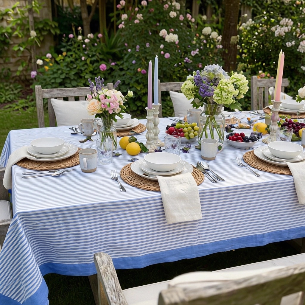 12 Seater Tablecloth  180x340 cms  Stripe Blue 202510