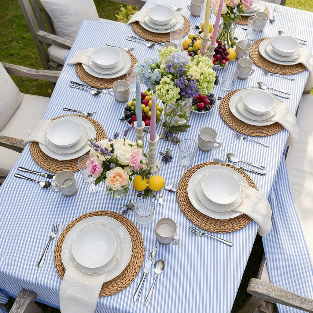12 Seater Tablecloth  180x340 cms  Stripe Blue 202510