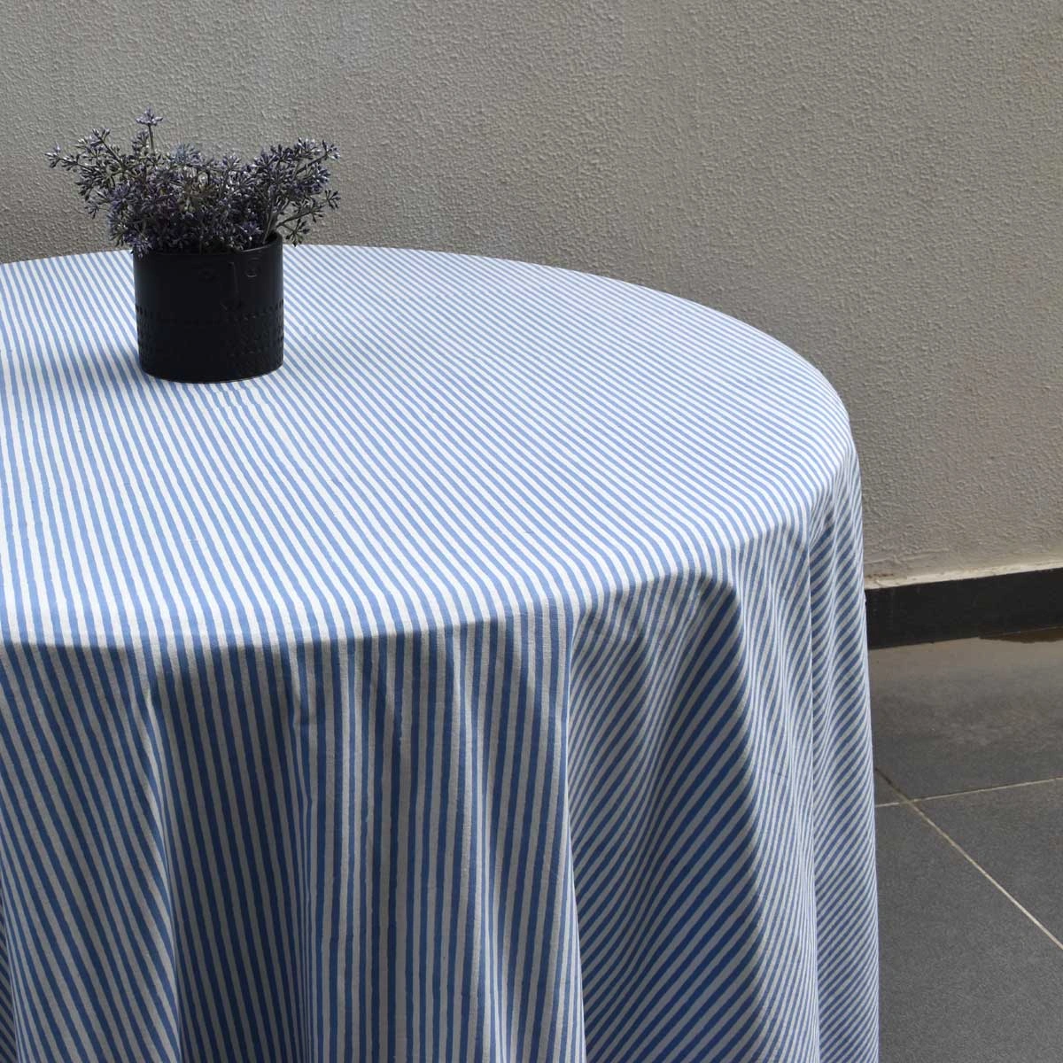 Round 220 cms Cotton French Design Table Cover Stripe Blue 202510