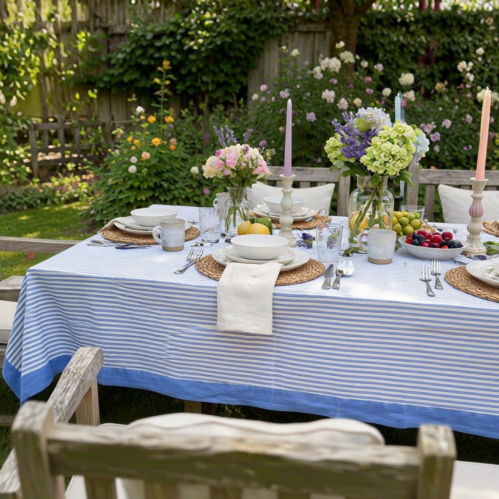10 Seater Tablecloth 180x270 cms Stripe Blue 202510