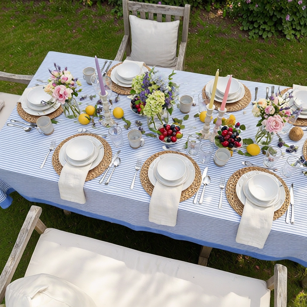 12 Seater Tablecloth  180x340 cms  Stripe Blue 202510