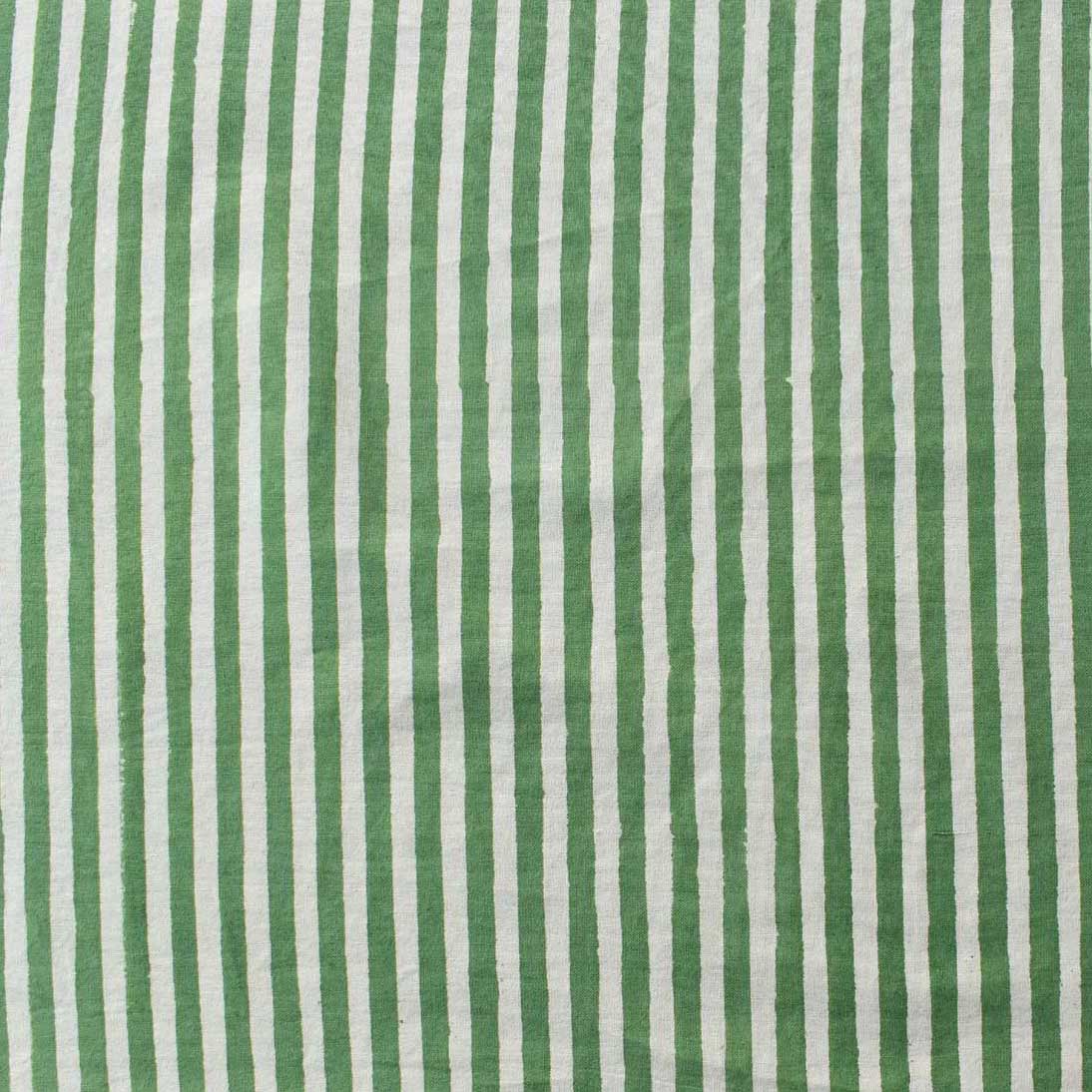 5 Yard Running Fabric  Hand Block Printed Cotton Voile Fabric  stripe green olive 202529