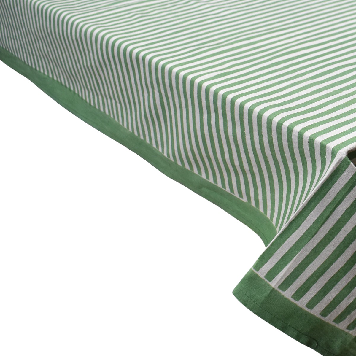 Wood Block Printed Handmade Tablecloth 150x220 cms Stripe Green Olive 202529
