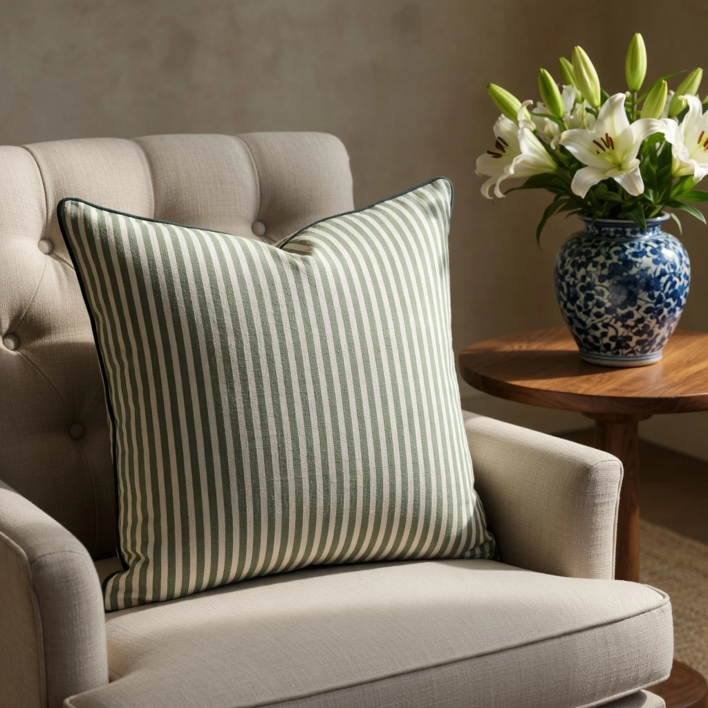 Piping Cushion Cover 50x50 cms Stripe Green Olive 202529