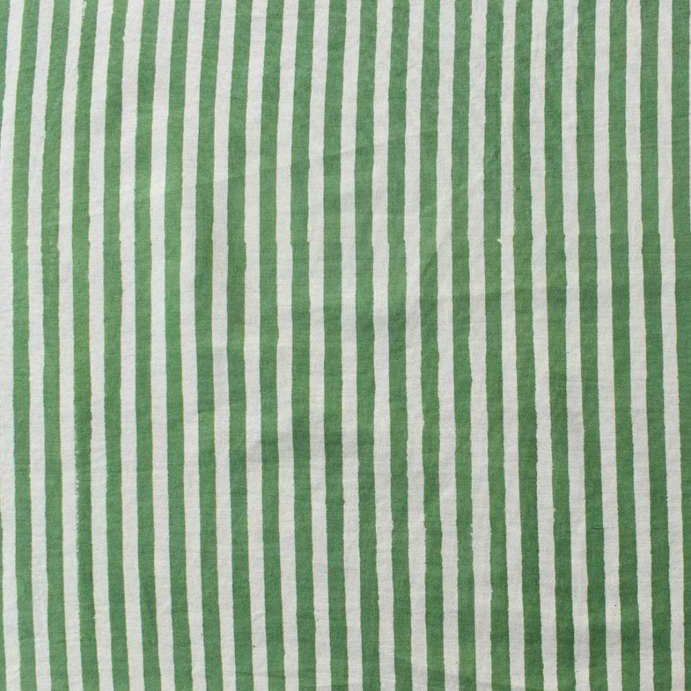 Image of 5 Yard Running Fabric Jaipur Block Printed Cotton 20 Sheeting Fabric | Stripe Green Olive 202529