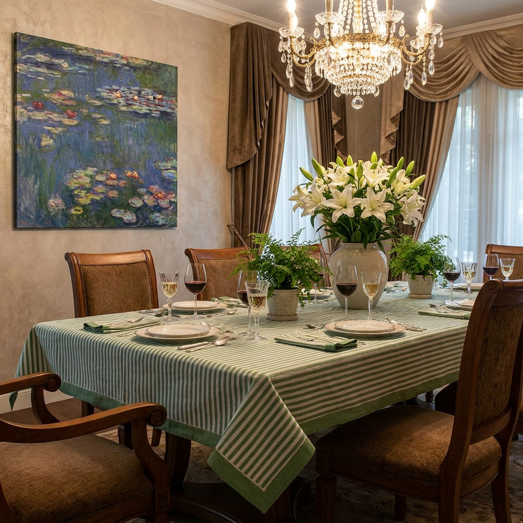 12 Seater Tablecloth 180x340 cms Stripe Green Olive 202529