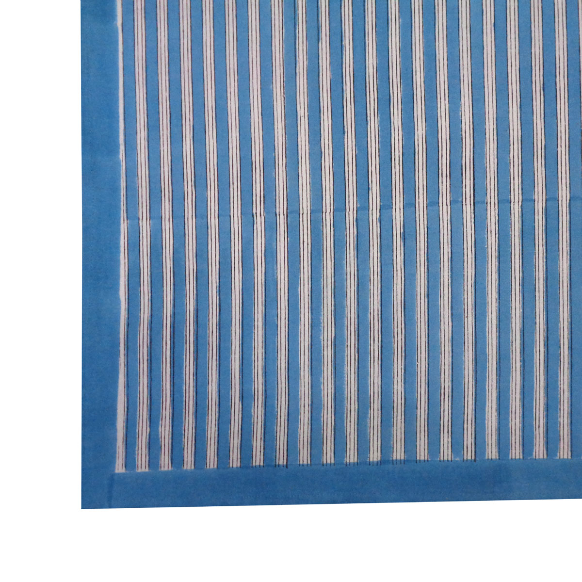 Hand Block Printed Cotton Tablecloth 150x220 cms Stripe Patta Alaskan Blue 234537