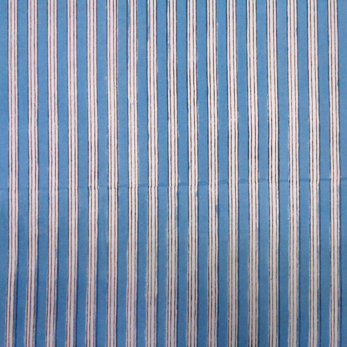 Hand Block Printed Cotton Tablecloth 150x220 cms Stripe Patta Alaskan Blue 234537
