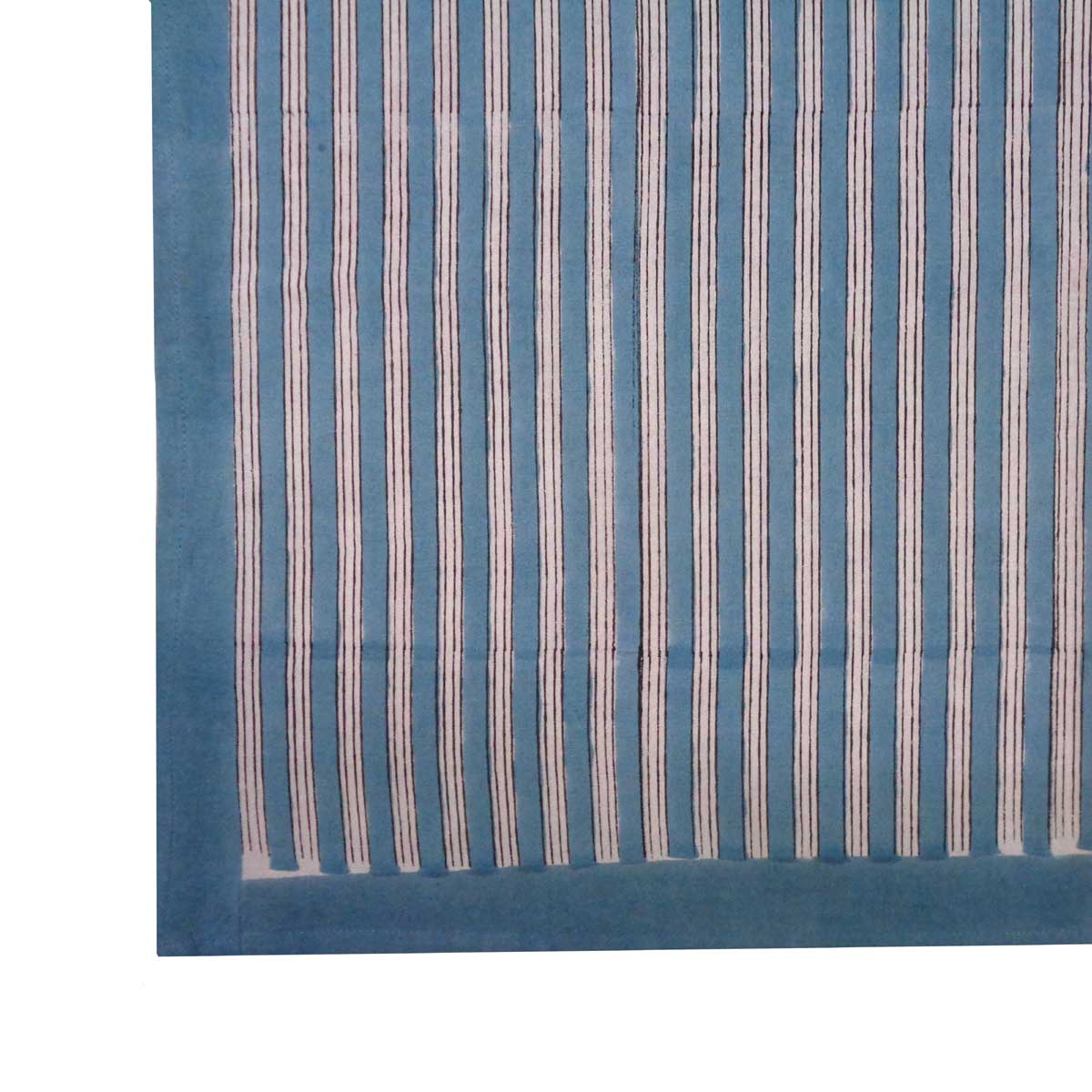 Hand Block Printed Cotton Tablecloth 150x220 cms Stripe Patta Smoke Blue 234541