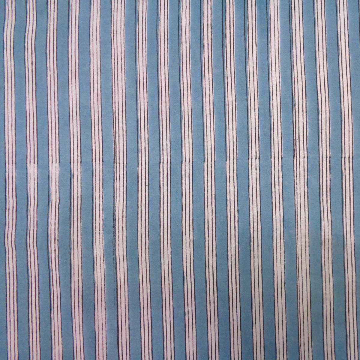 Hand Block Printed Cotton Tablecloth 150x220 cms Stripe Patta Smoke Blue 234541