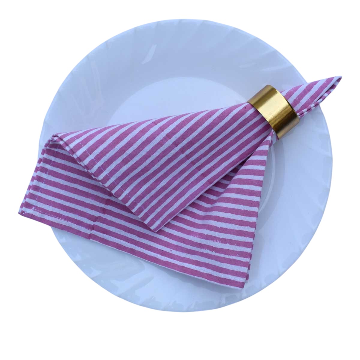 Hand Block Printed Cotton Napkin 45x45 cms Set of 4 Napkins stripe pink 261211