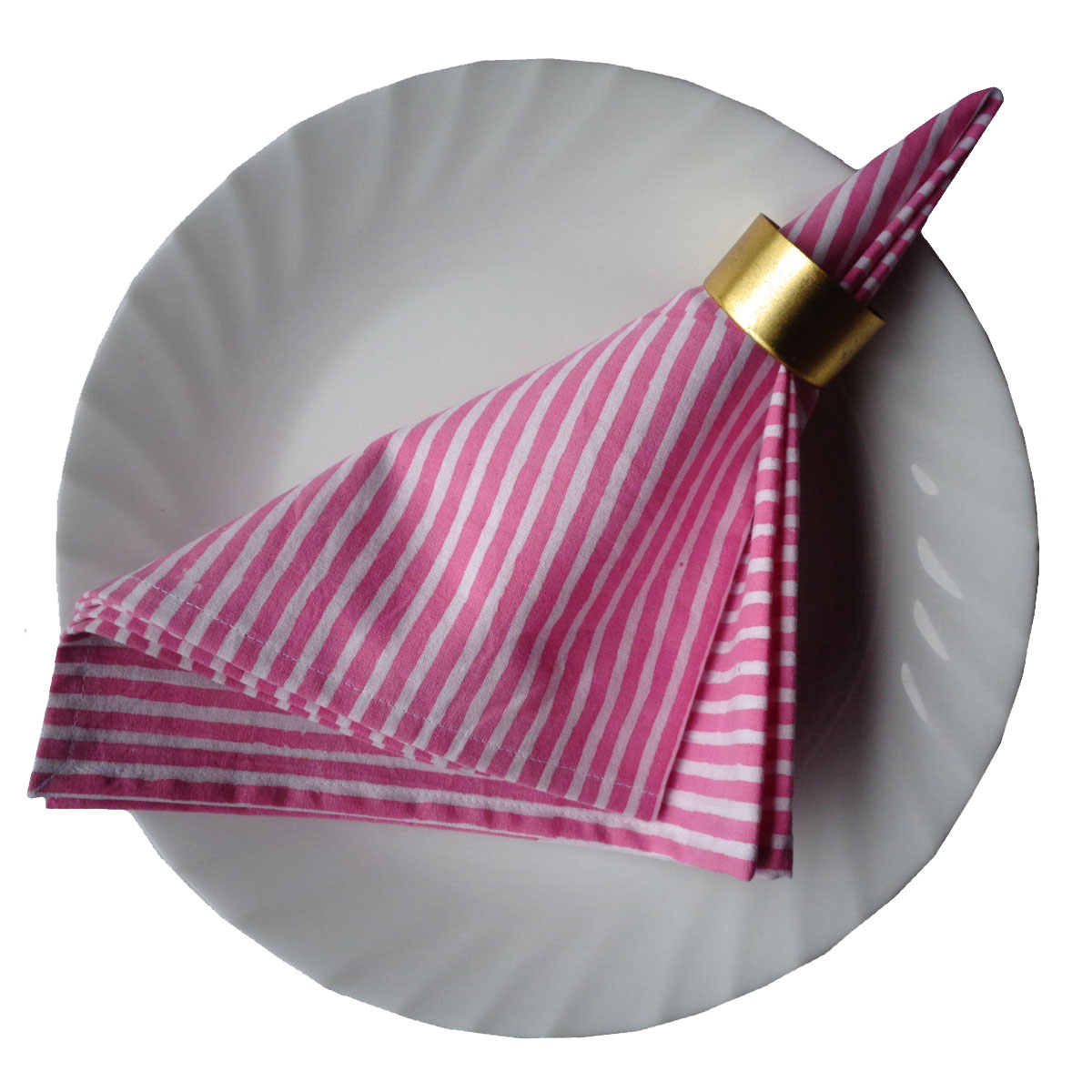 Hand Block Printed Cotton Napkin 45x45 cms Set of 4 Napkins Stripe Pink 202512