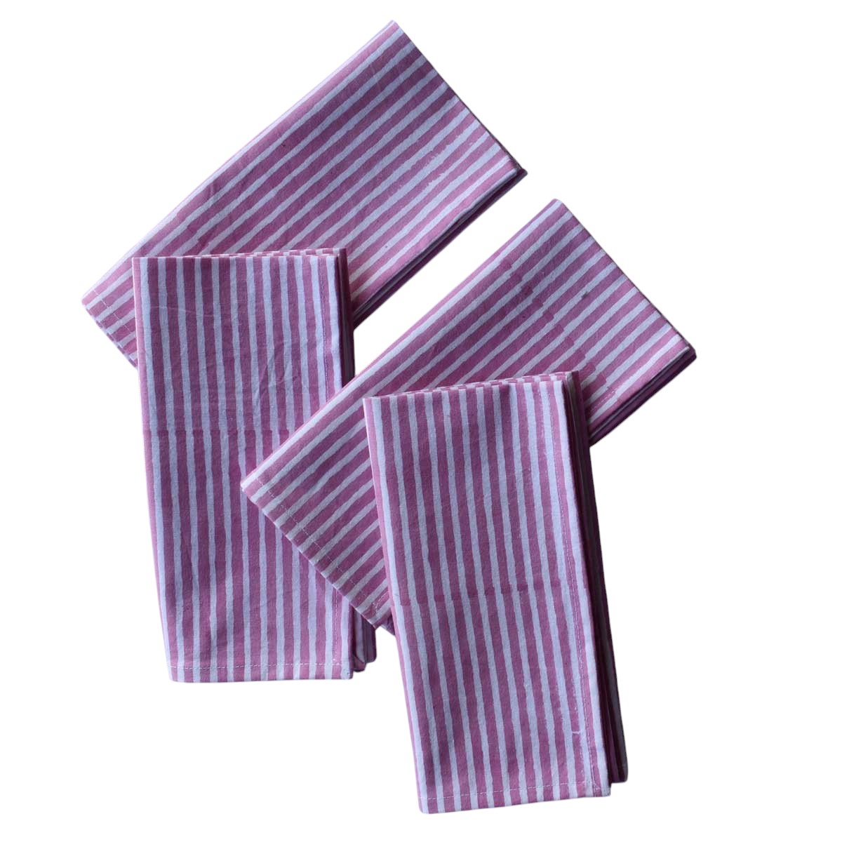 Hand Block Printed Cotton Napkin 45x45 cms Set of 4 Napkins  Stripe Pink 202512
