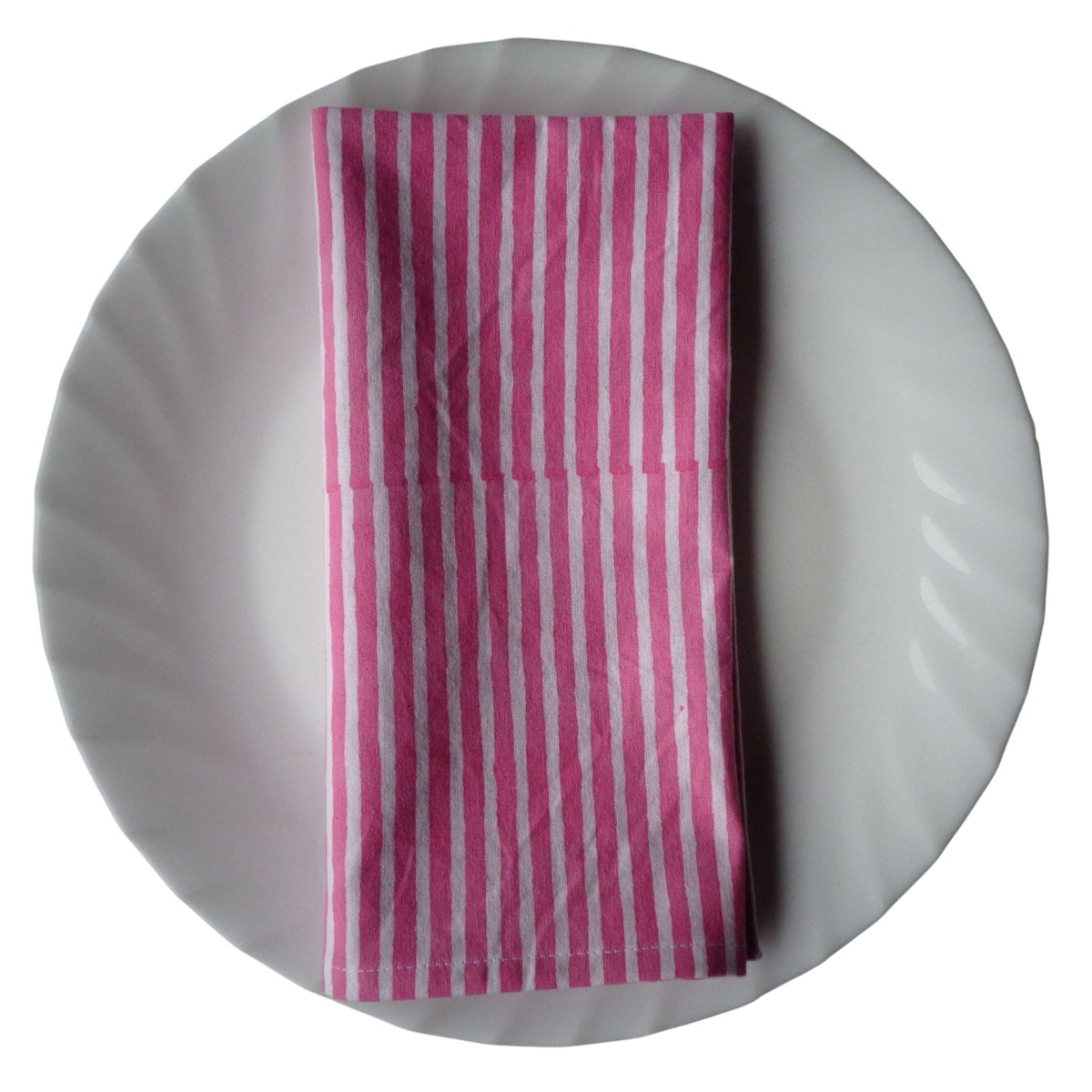 Hand Block Printed Cotton Napkin 45x45 cms Set of 4 Napkins Stripe Pink 202512