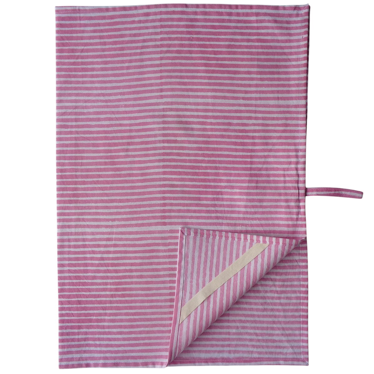 Hand Block Printed Cotton Kitchen Towels 50x70 cms Stripe Pink 202512