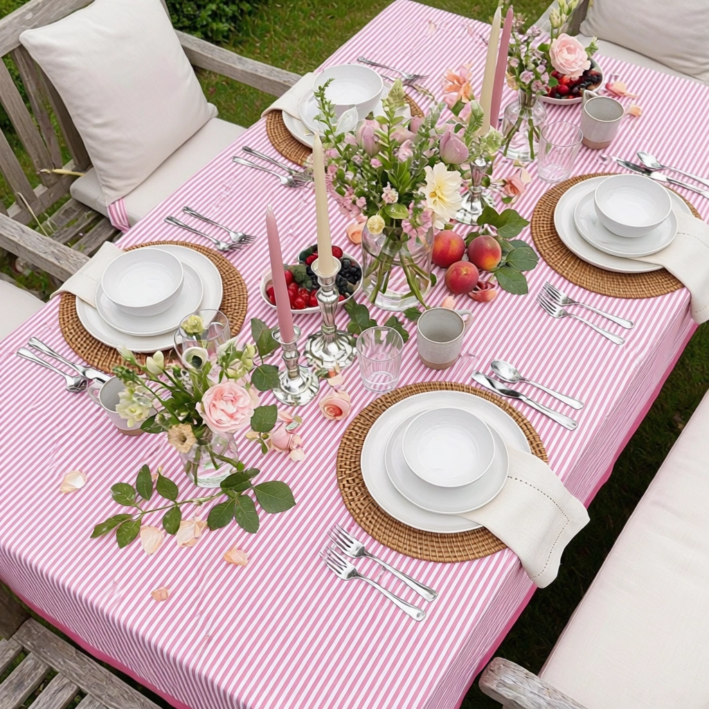 10 Seater Tablecloth 180x270 cms Stripe pink 261211