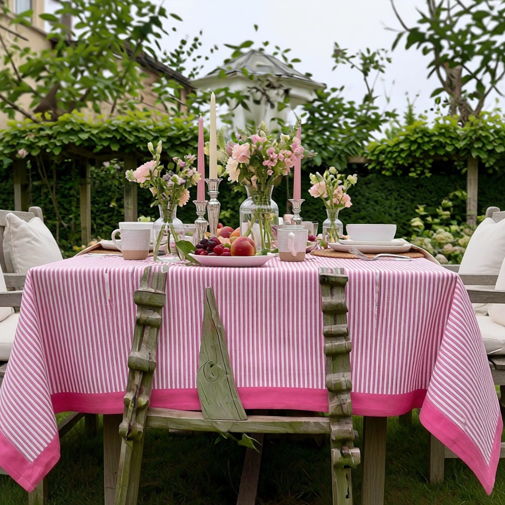 12 Seater Tablecloth  180x340 cms  Stripe pink 261211