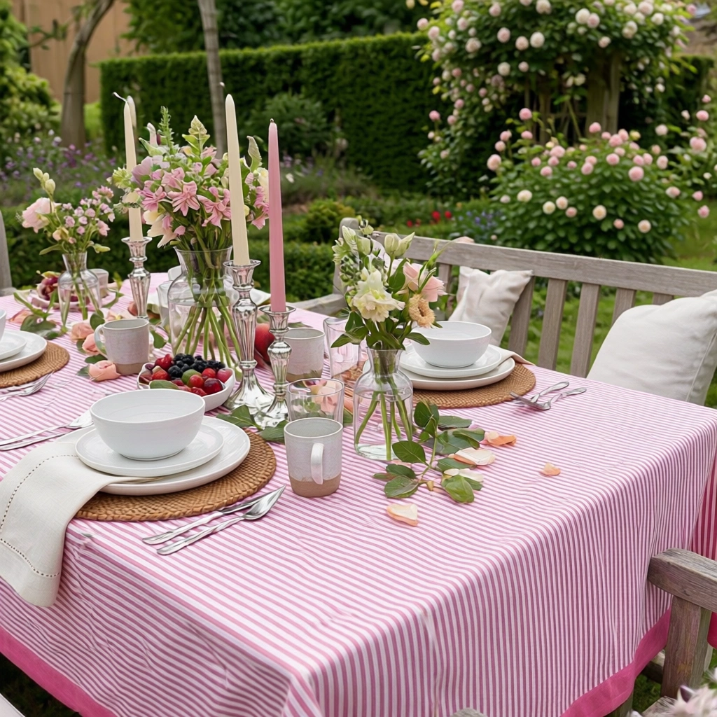 10 Seater Tablecloth 180x270 cms Stripe pink 261211
