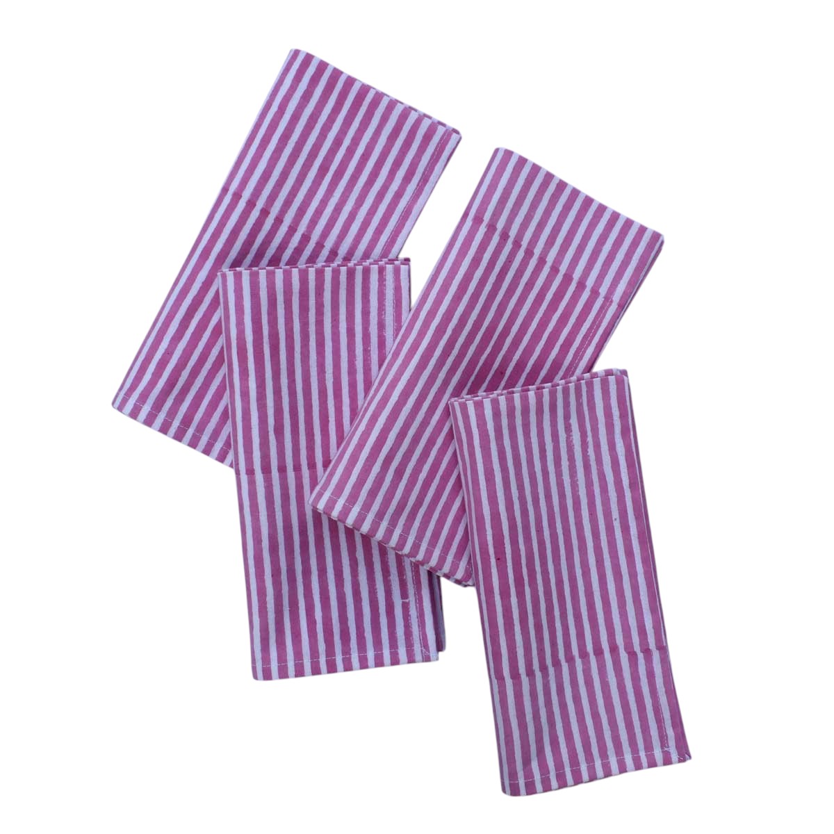 Hand Block Printed Cotton Napkin 45x45 cms Set of 4 Napkins stripe pink 261211