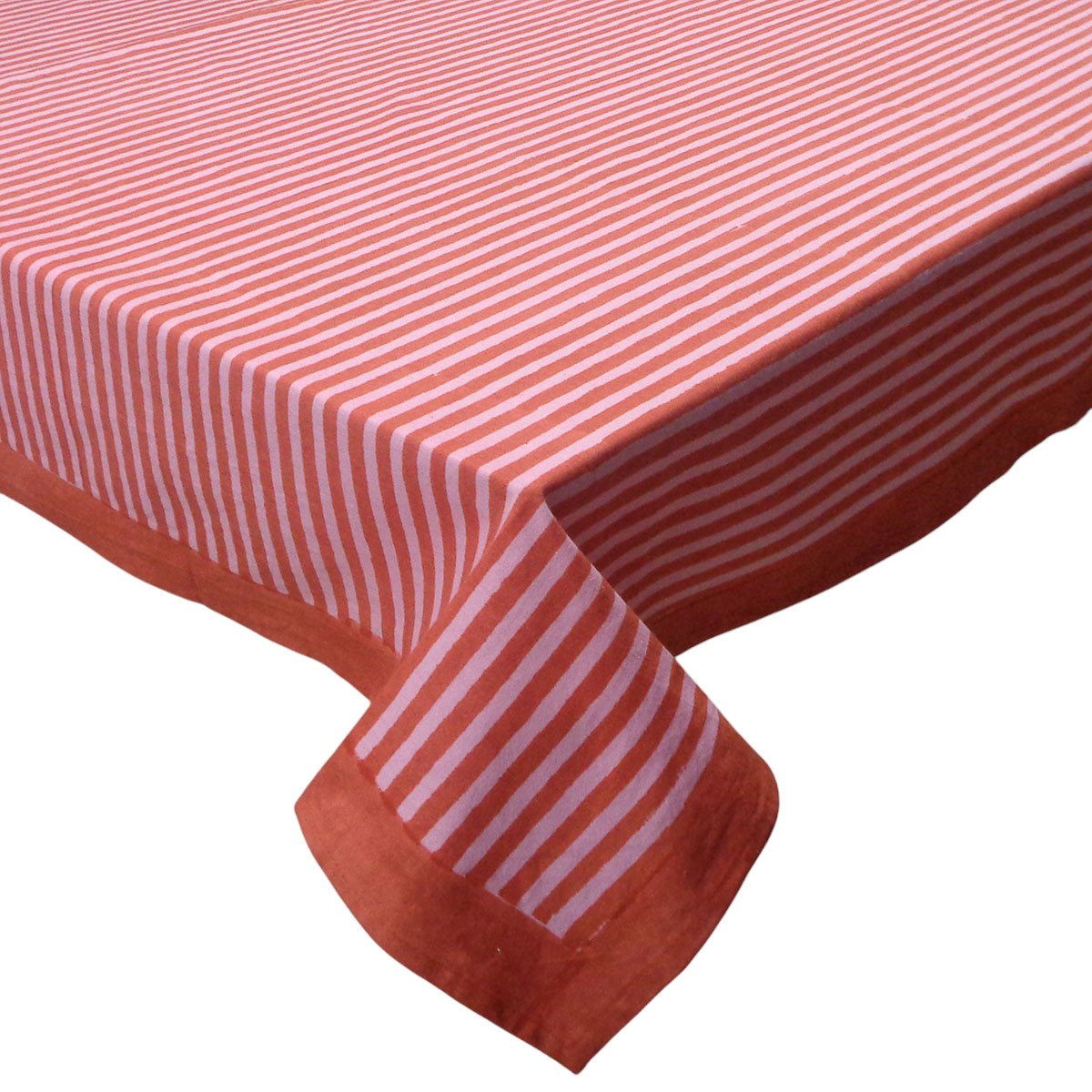 Hand Block Printed Cotton Tablecloth 180x340 cms  Stripe Pink Red 207993