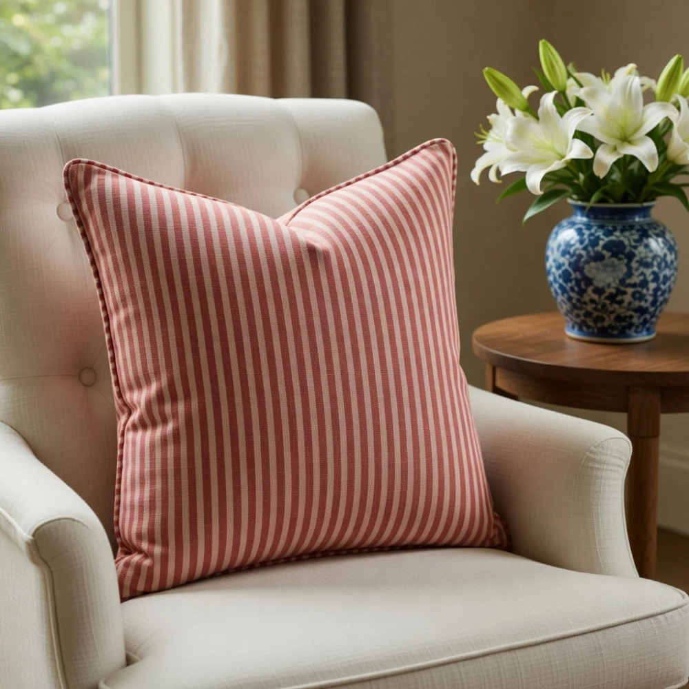 Image of Piping Cushion Cover 50x50 cms | Stripe Pink Red 207993
