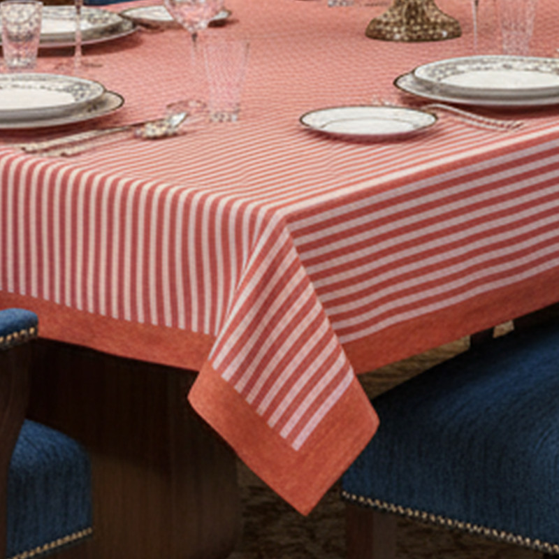 Hand Block Printed Cotton Tablecloth 150x150 cms Stripe Pink Red 207993
